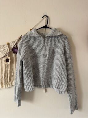 Sincerely Jules Light Gray Chunky Half-Zip Pullover